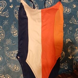 Time and Tru Kids Swim One Piece - Navy, White, and Orange